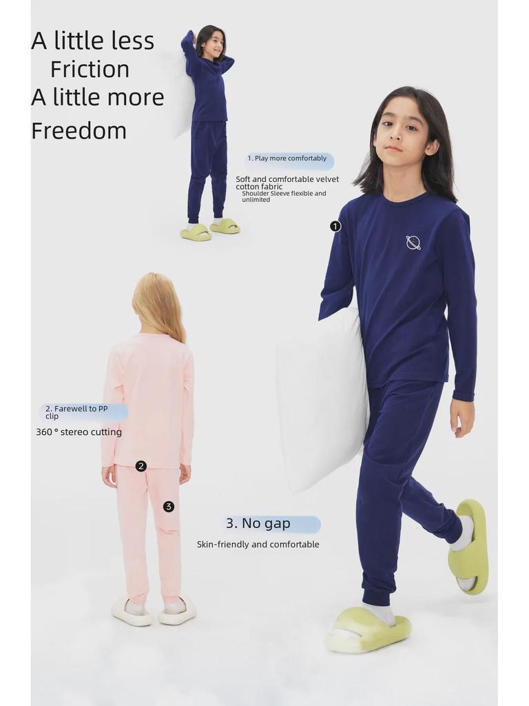 DK 2024 Autumn/Winter Warm Brushed Underwear Sets for Girls and Boys: Mid and Large Children's Pajamas