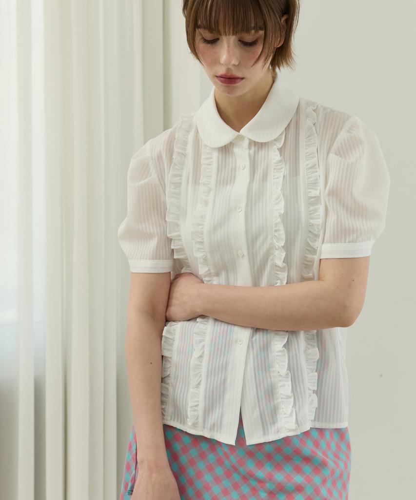 WIOE Seethrouh Frill Blouse_White