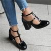 Women's High-heeled Single Shoes Spring and Summer New Thick-heeled Large-size Buckle Low-top Shoes