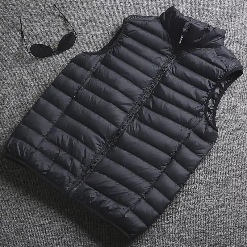 Men's Lightweight Down Cotton Vest Jacket - Large, Warm, Fashionable Stand-Up Collar