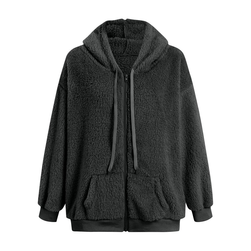 Women's Winter Fleece Windproof Zip Drawstring Front Pocket Outdoor Jacket Fleece Jacket