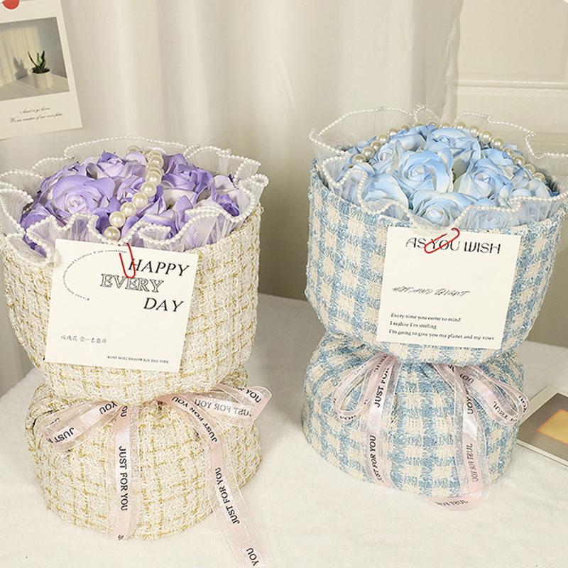 Букет искусственных роз из 19 голов Подарок на День святого Валентина Искусственный цветок Букет из роз и мыла для свадьбы, дня рождения, вечеринки DIY подарок