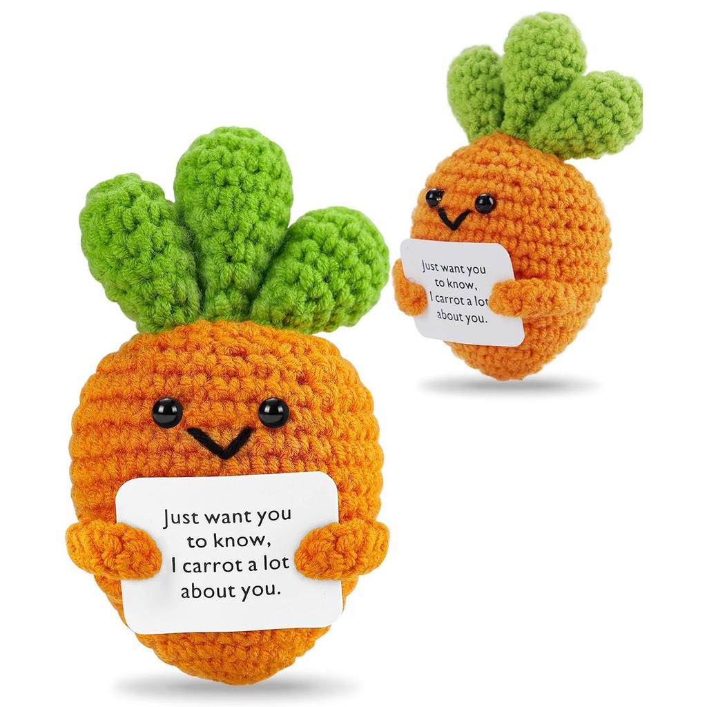 Positive Crochet Carrot Doll with Affirmation Card Home Room Decoration Funny Handmade Plush Wool Doll Ornaments Christmas Gifts