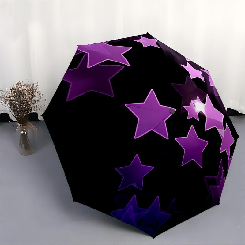 1pc Purple Stars Circle Automatic Open/Close Umbrella - Compact Travel Umbrella, Gift for Birthday, yy251208102