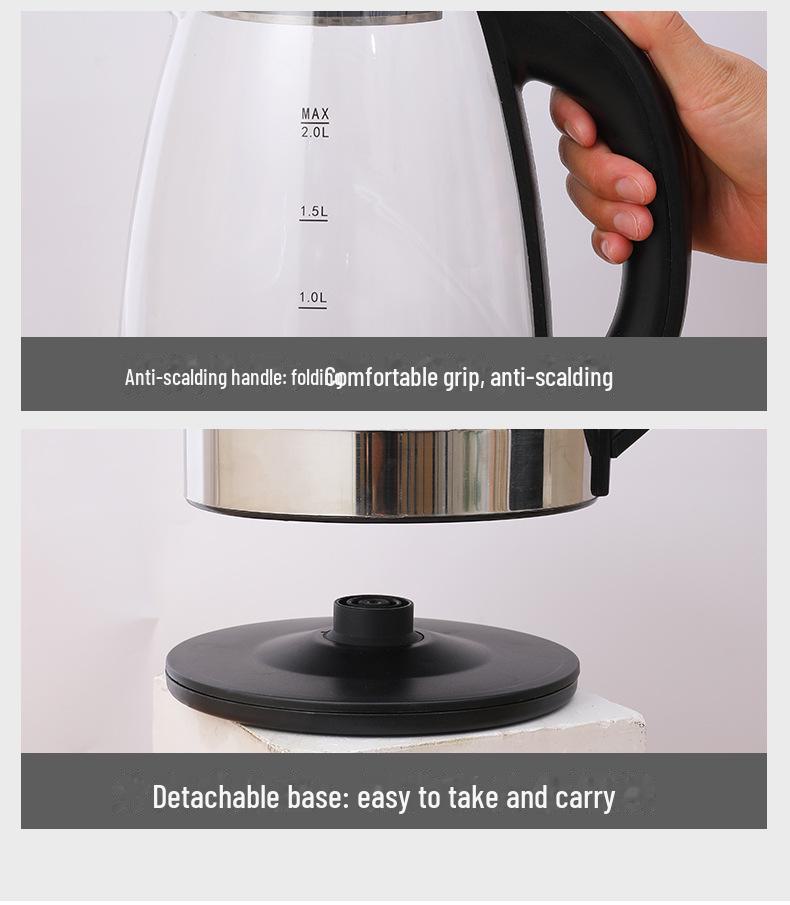 Электрический чайник с двумя напряжениями 110 В/220 В, нержавеющая сталь и стекло с синей светодиодной подсветкой