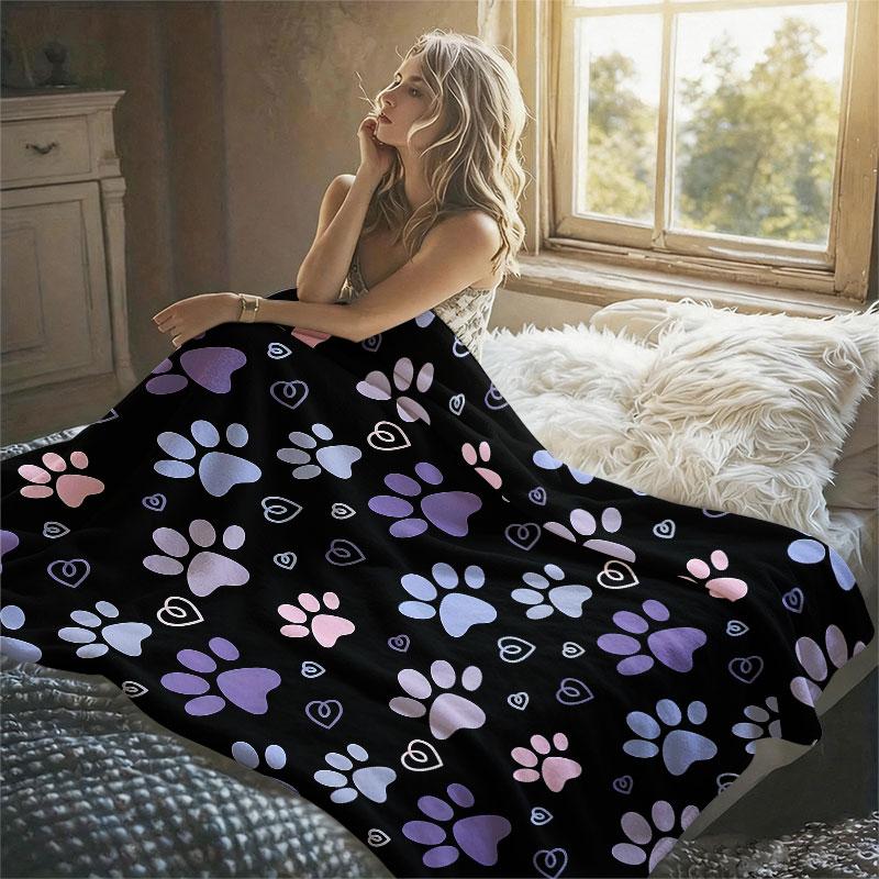Paw Print Heart Mix Flannel Blanket Warm Soft Halloween Christmas Decorative Couch Warm Cozy All-Season Gift