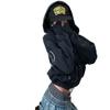 Gothic Streetwear Hooded Zip-Up Sweatshirt Women Bold Letter Print Oversized Fit Winter 2025