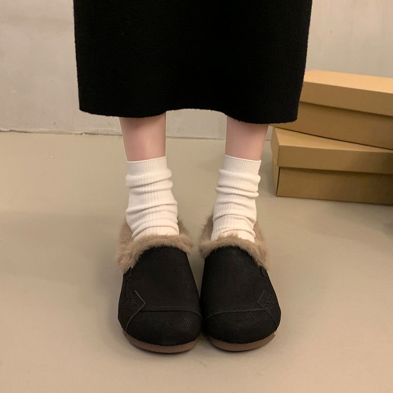 Флисовые однопедальные нескользящие и теплые хлопковые туфли Doudou, ретро, повседневные, на мягкой подошве, пушистые туфли, женские, новые модели осень-зима 2025