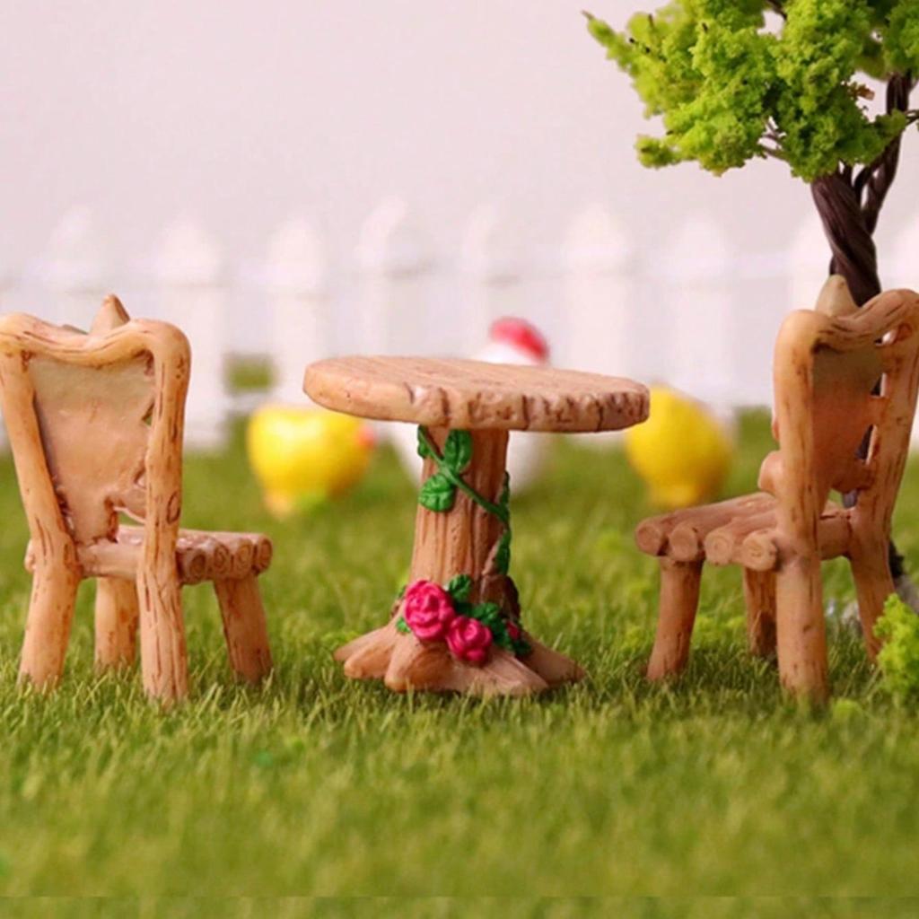 Набор из 3 миниатюрных столика и стульев, подходит для игрушечных домиков, микроландшафтов и художественных украшений, аксессуары для сказочного сада.