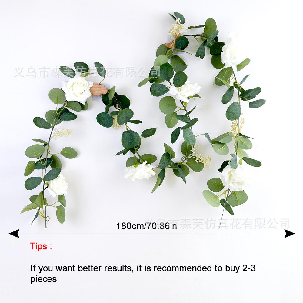 Simulated Green Plant Eucalyptus Rose Berry Rattan Wedding Home Table Rattan Wall Hanging Decoration