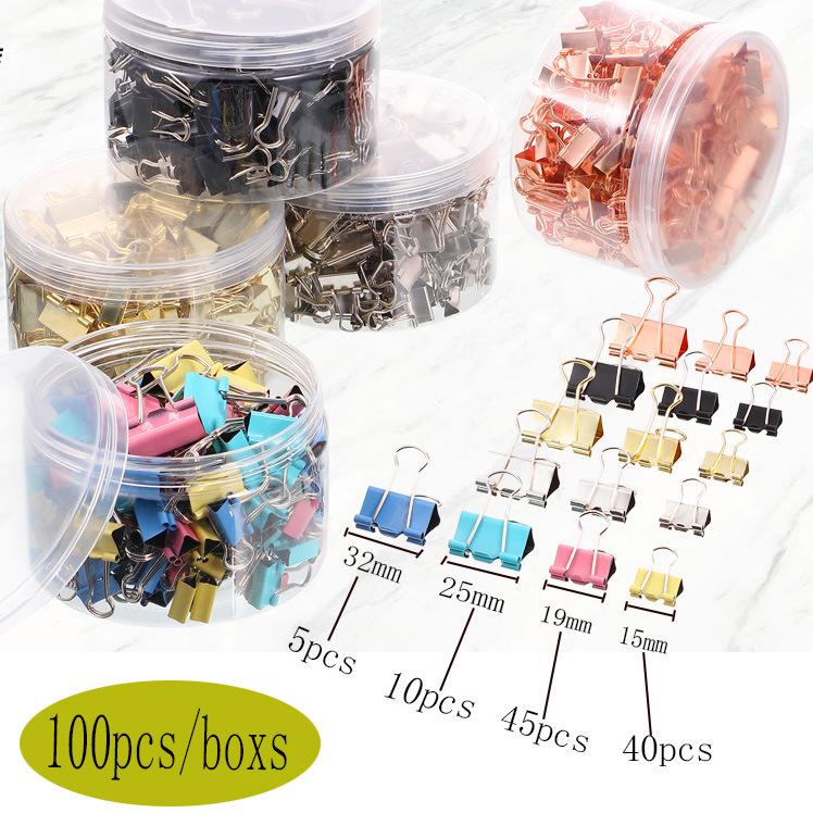 Multicolored Long-Tail & Black Metal Binder Clips Set