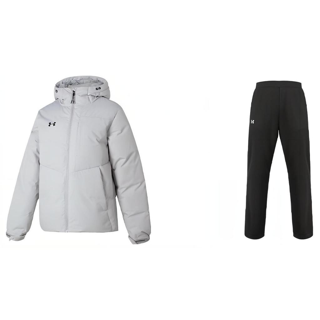 Under Armour Down Solid Color Hooded Long Sleeve Down Jacket Quick Dry Long Pants Casual Sports Suit Men Suit 23600801-009+21500737-001