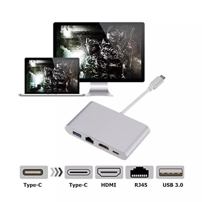 USB-C хаб 4-в-1: HD 4K док-станция-хаб Type-C для ноутбуков и мобильных телефонов