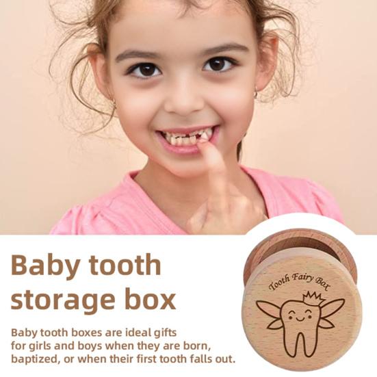Коробочка для молочных зубов Деревянная круглая Коробка для хранения молочных зубов Футляр для хранения детских зубов Подарок на день рождения, крестины для мальчиков и девочек