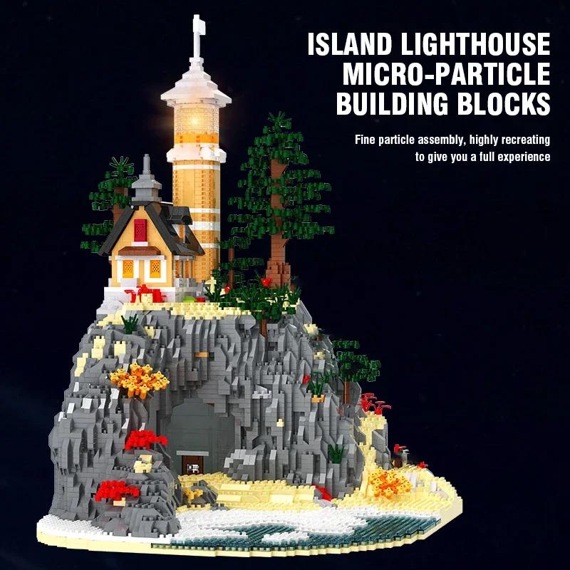 Non-Toxic 5100Stk Lighthouse Island Building Blocks Lighthouse Model Bricks With Light Kids Toys Christmas Gifts Assembly Architecture Set