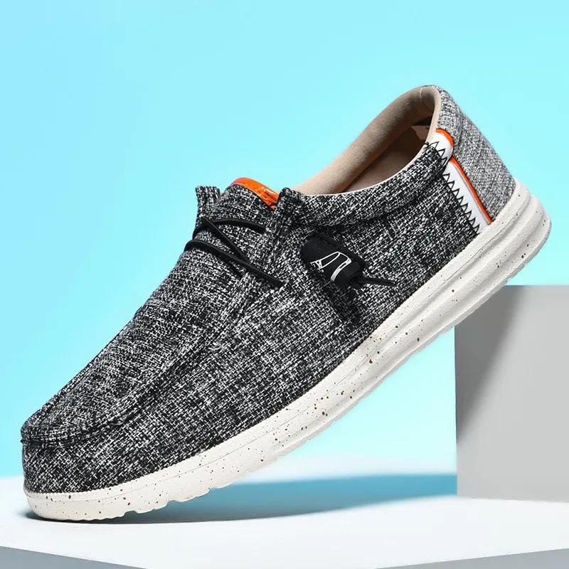 Модные мужские повседневные туфли из парусины, дышащие мокасины без застежек, повседневные мужские туфли из вулканизированной ткани большого размера, дизайнерская обувь для мужчин