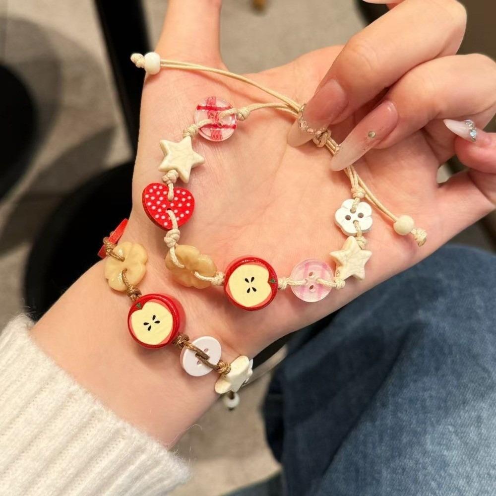 Sweet Adjustable Woven Bangle Lovely Cartoon Beads Hand Chain New Resin Star Bracelet Daily
