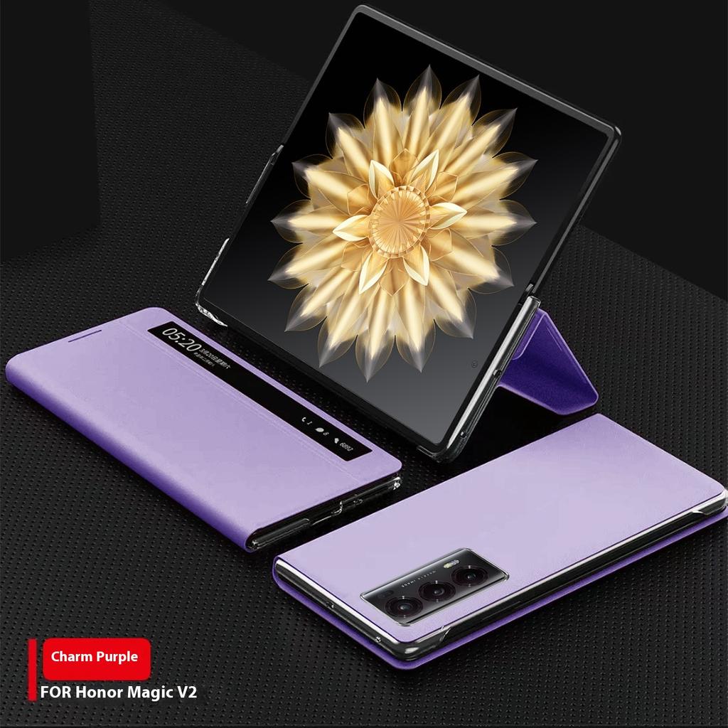 For Honor Magic V2 Smart Window Leather Phone Case For Magic V 2 Ultra-thin Shockproof Magnetic Flip Phone Cover