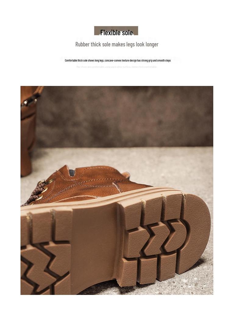 Мужские ботинки Мартин до середины икры из натуральной кожи - Британский стиль, Модная повседневная рабочая одежда, Теплая осенне-зимняя мода.