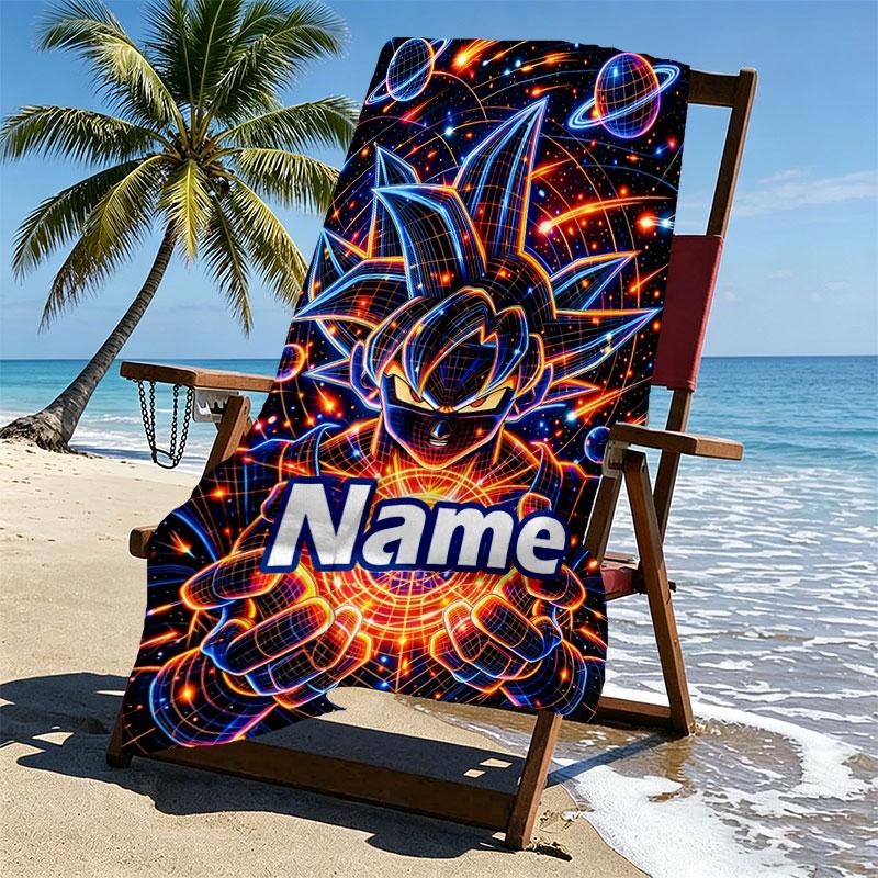 Custom Name Personalized DRAGON BALL Print Beach Towel, for Trip Camping Beach Party Home Decor, Birthday Gift for Family & Friends