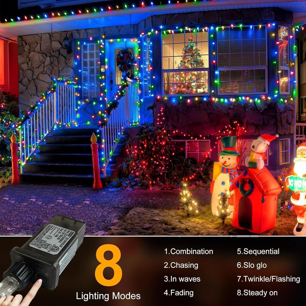 FLVOECN 98Ft 300LED Christmas Lights Outdoor Decorations 8 Modes & Memory Timer Christmas Lights with Plug in Waterproof Fairy String Lights for Xmas