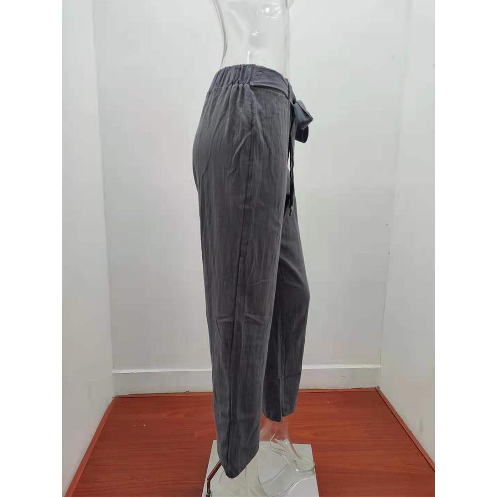 Женские льняные хлопковые брюки, осенние повседневные однотонные прямые брюки с эластичной резинкой на талии, свободные длинные брюки 2021