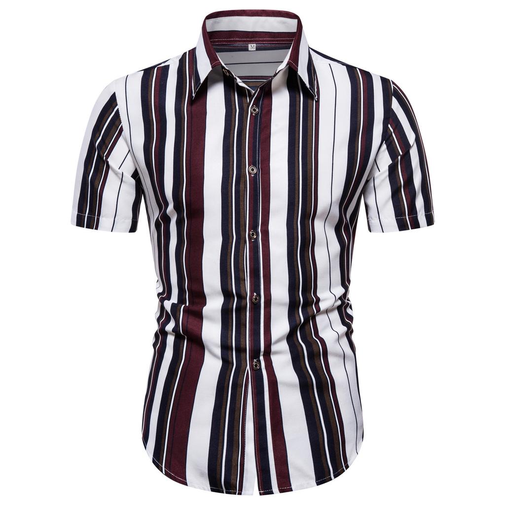 Men's Summer Striped Printed Short-Sleeved Shirt Stylish And Comfortable Top
