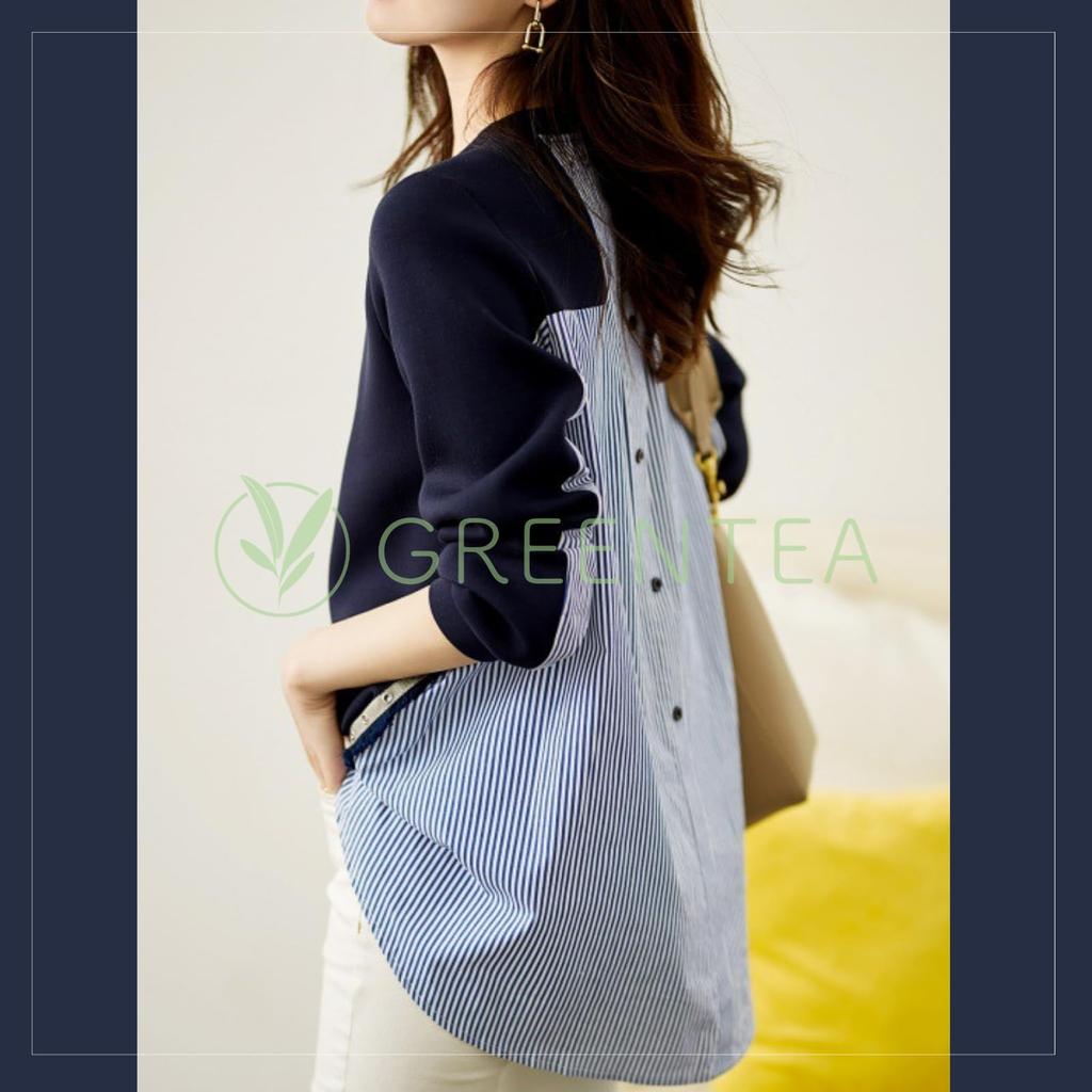 Docking Long Layered Loose Office XXL [Green Tea] Top, Sleeves, Look, Stylish, Slimming, Oversized, Spring/Autumn Design, Fit, Casual, Ultramarine,