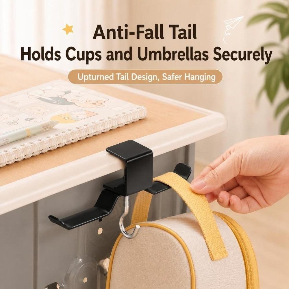1Pc Dual Hook Desk Side Bag Hook No Drill Backpack Hanger Durable Table Edge Storage Hook  Classroom