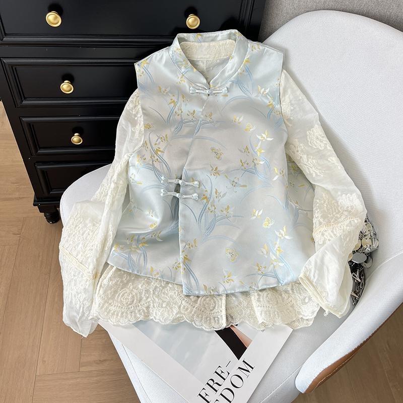 Женский жаккардовый жилет с косой планкой, для ранней весны, многослойный, высококлассный, в стиле ретро, с воротником-стойкой, жилет-топ