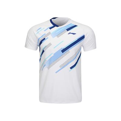 Li Ning Серия Бадминтон Быстросохнущая Футболка с Коротким Рукавом для Соревнований с Прохладными Полосками и Цветными Блоками Унисекс Топы Белый AAYV033-2