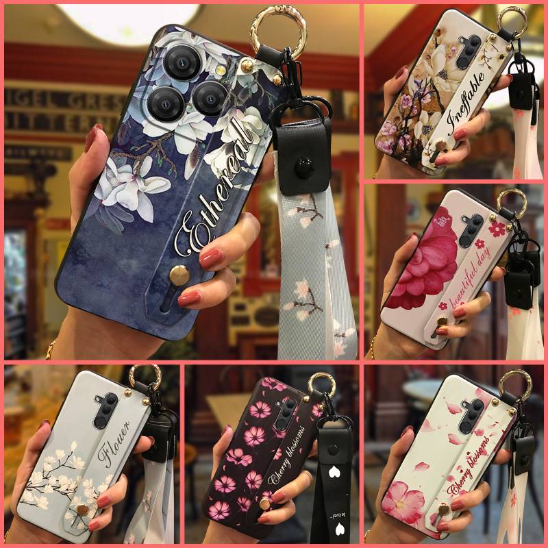 Anti-dust Soft Case Phone Case For Blackview Shark9 5G Wrist Strap Shockproof Durable Waterproof Flower Kickstand Ring