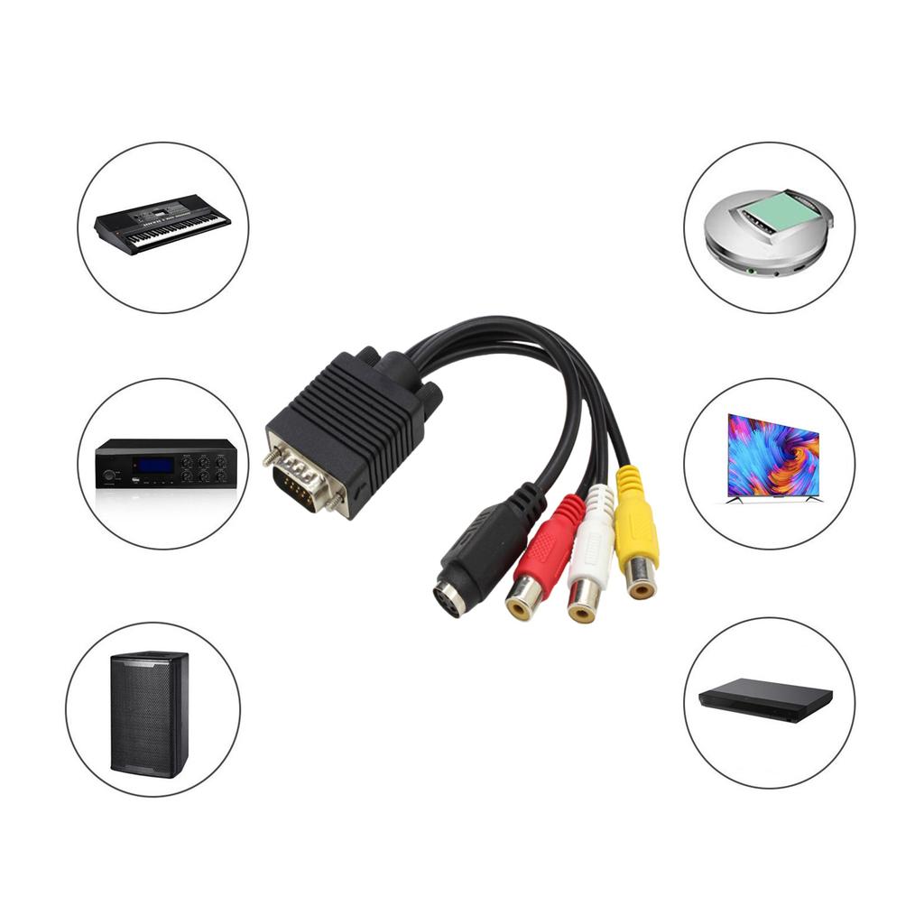 Кабель-конвертер ABS VGA в S-Video 3RCA для четкого преобразования видеосигнала для ПК, ноутбука 15 см 5,9 дюйма