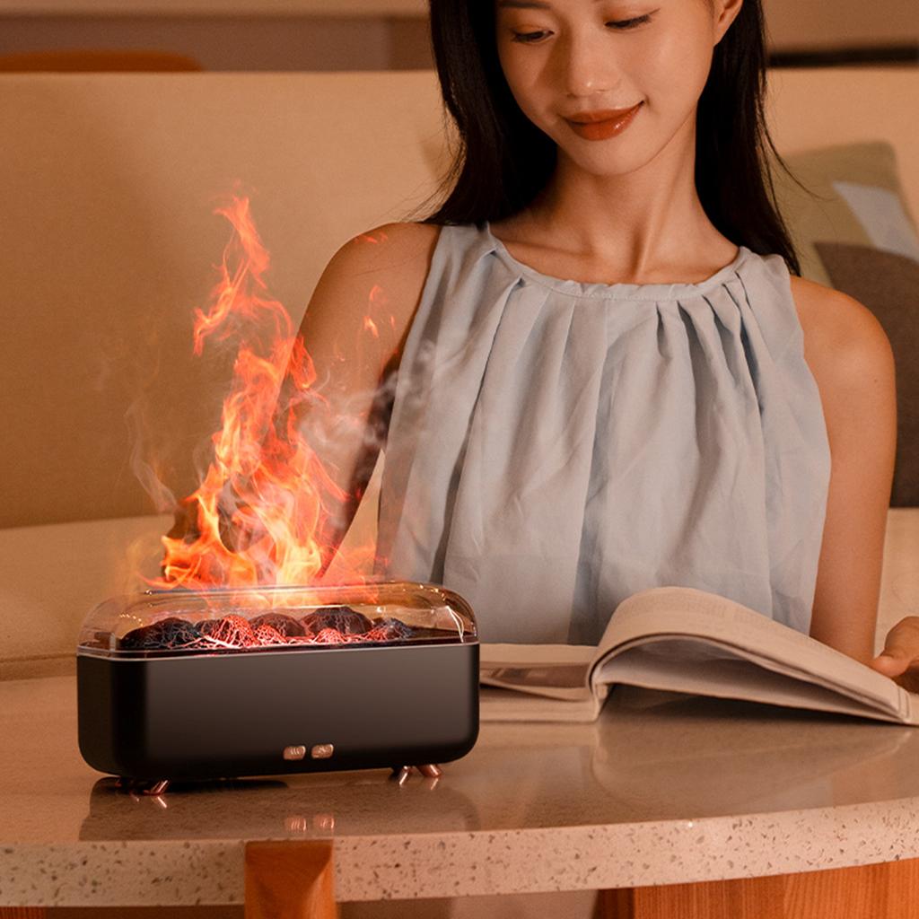 300ml Simulated Fireplace Aroma Diffuser Essential Oil Flame Air Humidifier Colorful Ambiance Night Light Creative for Home Gift