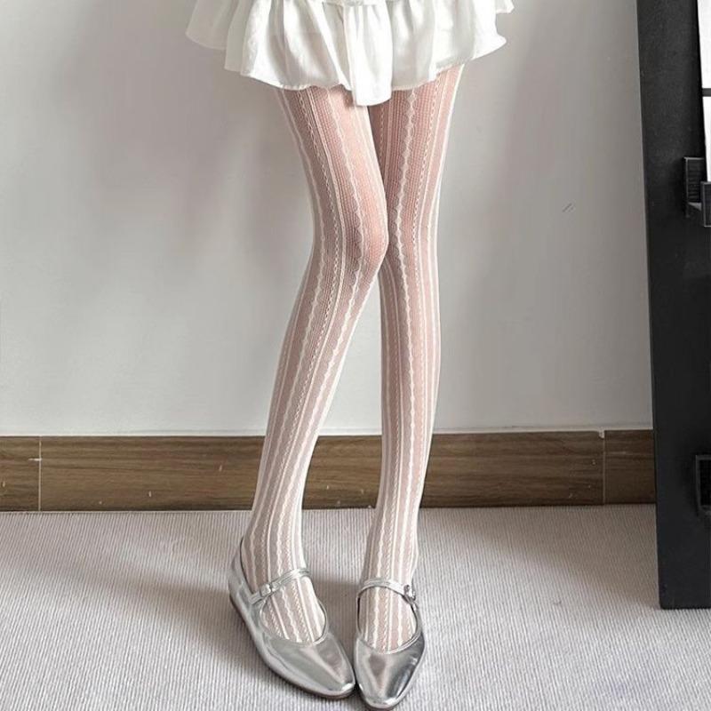 Весенние и летние тонкие полосатые колготки с вырезами, новые сексуальные чулки с вертикальной жаккардовой сеткой, тонкие кружевные чулки с вырезами