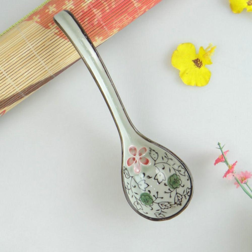 Adults Kids Mixing Eating Japanese Style Ceramic Tableware Kitchen Utensil Soup Spoons Cutlery