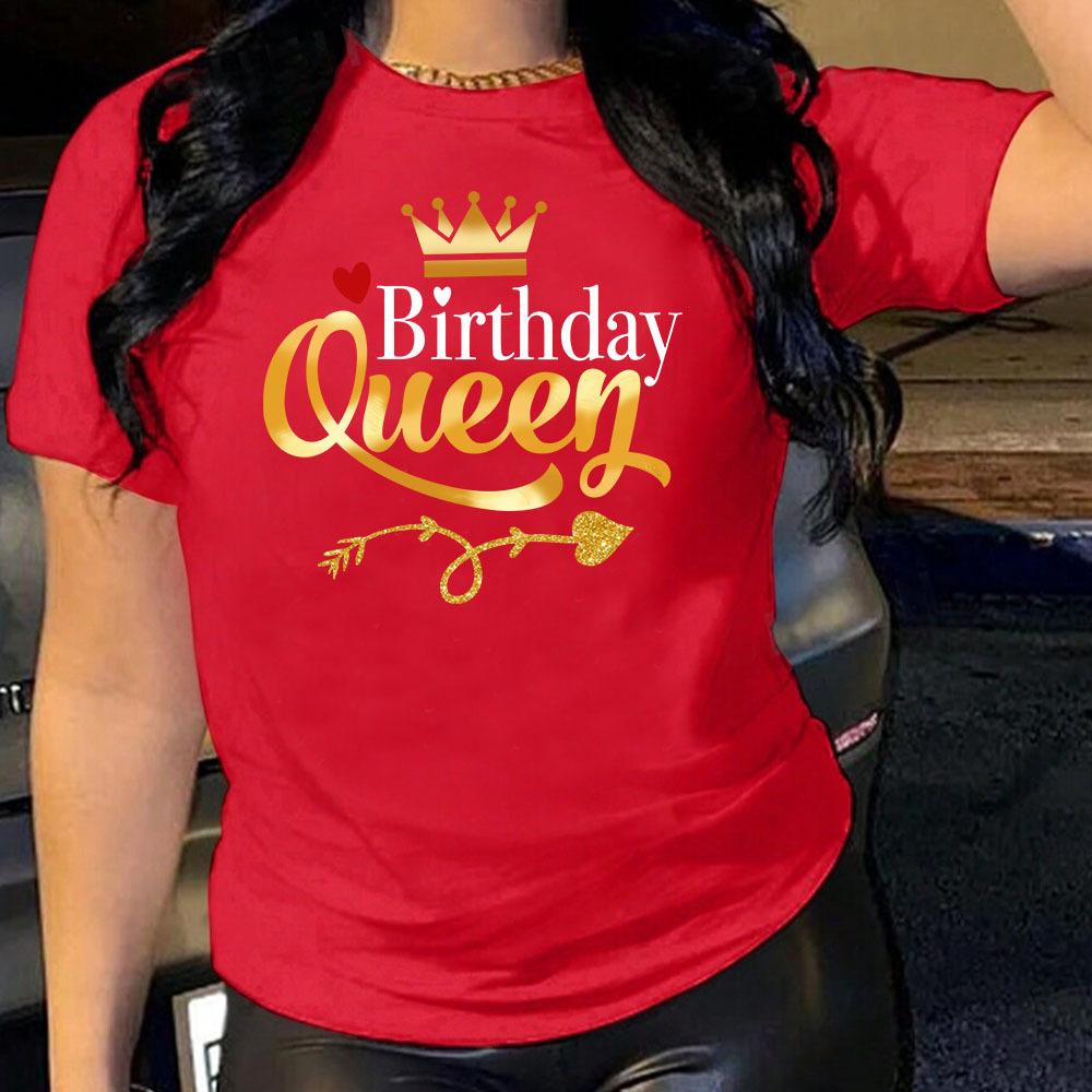 Queen Birthday Pattern Cotton T-Shirt Short Sleeve Round Neck Women 2d Print Tops