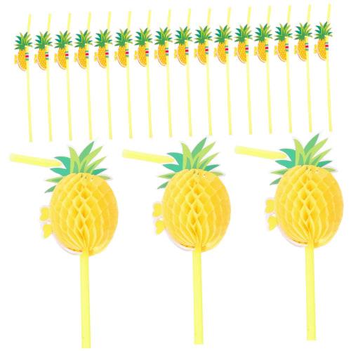 Lurrose 150 Pineapple Straws, Fruit Party Straws, Tropical Paper Straws, Flamingo Straws, Luau Party Straws, Hawaiian Straws, Wine Ties