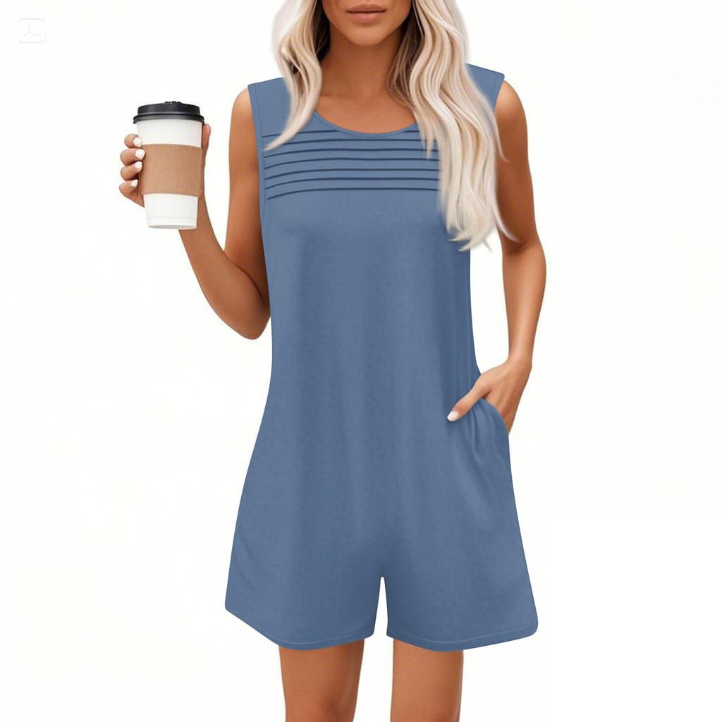 Womens Casual Sleeveless Jumpsuit Tank Top Jumpsuit Shorts Rompers With Pockets