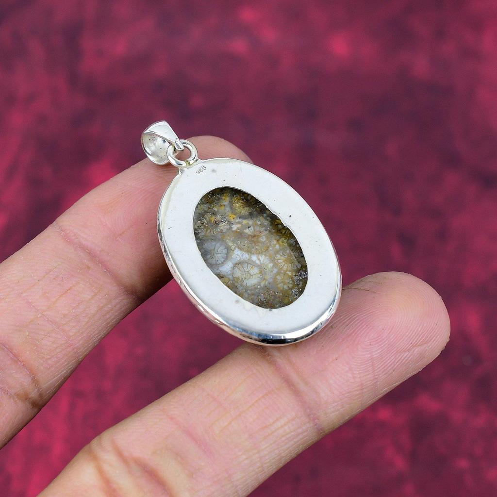 Подвеска из ископаемого коралла из стерлингового серебра 925 пробы, ювелирные изделия ручной работы с драгоценными камнями, подарки для жены, абсолютно новый ювелирный кулон