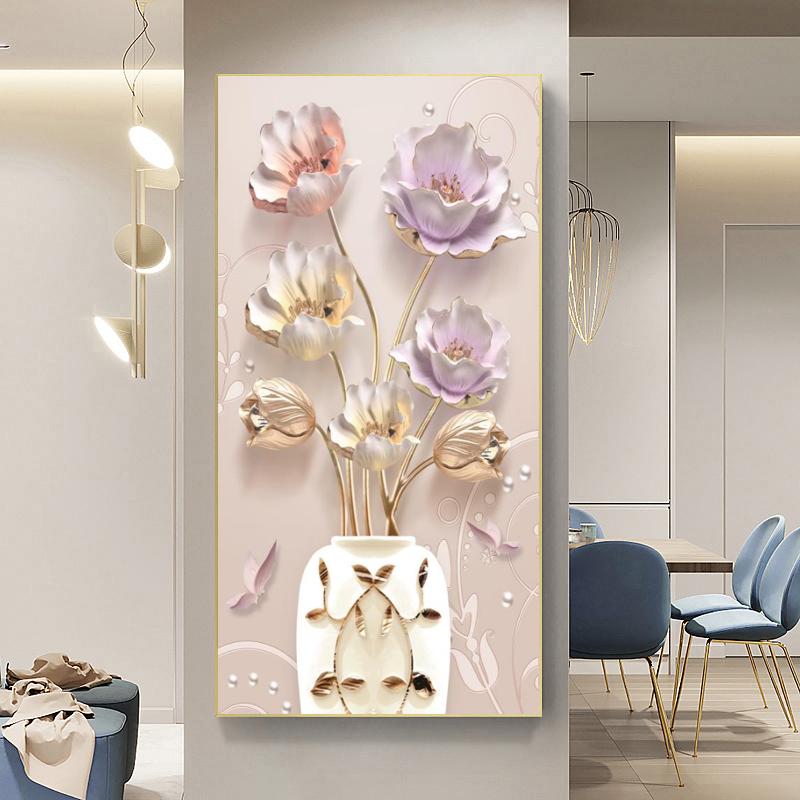 Абстрактная цветочная картина на холсте, новые китайские золотые роскошные плакаты с изображением лотоса и принты, настенная картина для крыльца, домашний декор