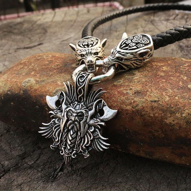 Men Necklace Viking Wolf Head With Thor 'S Hammer Mjolnir Necklace Pendant Norse Talisman Ethnic Jewelry
