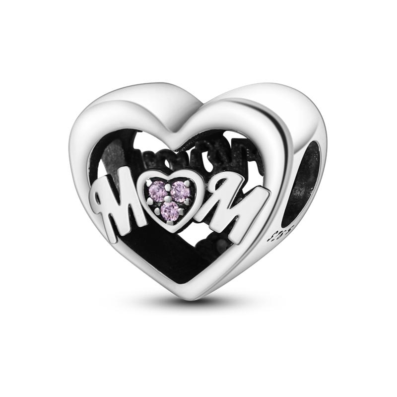 День матери 925 Серебряный Подвесной Шарм Бусины Семья Сердце Подходит Оригинальный Браслет DIY Для Ожерелья Кулона Изготовление Для Женщин