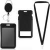 Badge Reel Retractable Easy-Pull Buckle with Back Clip Oval Easy-Pull Buckle Vertical ID Card Holder with Neck Strap