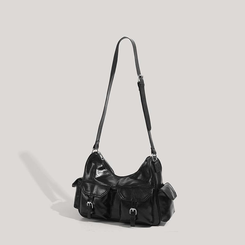 Vintage Motorcycle Bag for Women, Fashion Multi-Pocket Underarm Shoulder Bag, Large Capacity Versatile Commuter Crossbody Bag, Durable PU Leather