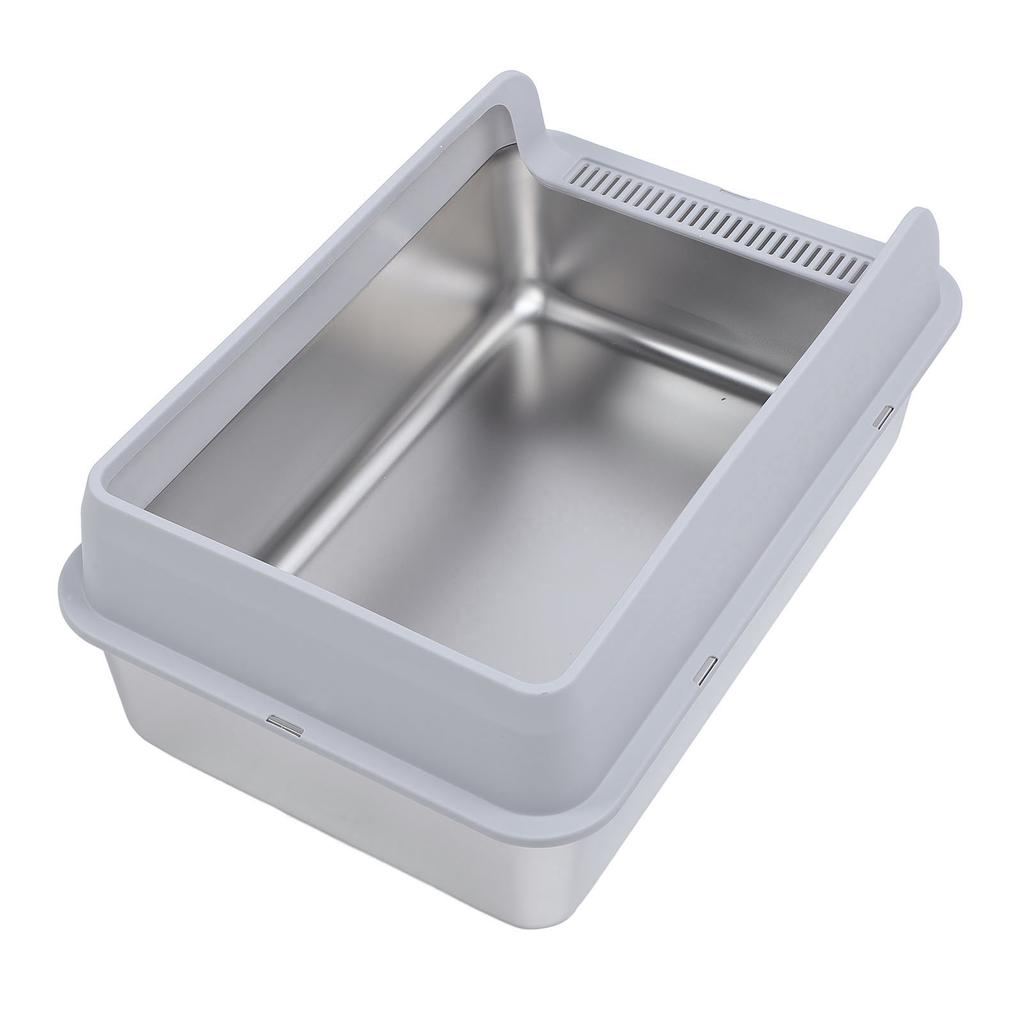 Туалет для кошек из нержавеющей стали Прочный Легко чистить Защищающий от брызг Металлический лоток для кошачьего туалета с лопаткой для