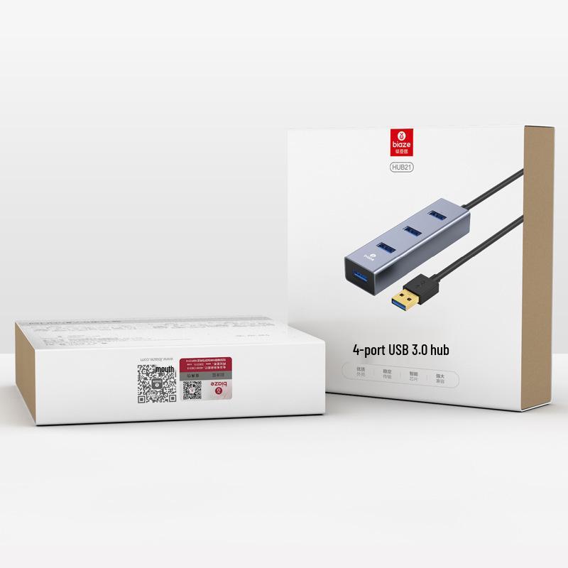 Biaz USB 3.0 Высокоскоростной 4-портовый полностью алюминиевый серый концентратор-разветвитель
