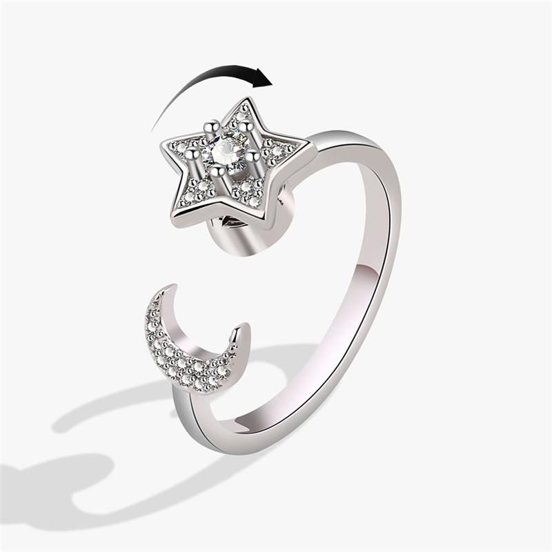 Fashion Beads Anxiety Ring Fidget Spinner Rings Korea Crystal Butterfly Flower Star Moon Ring Anti Stress Jewelry Gift