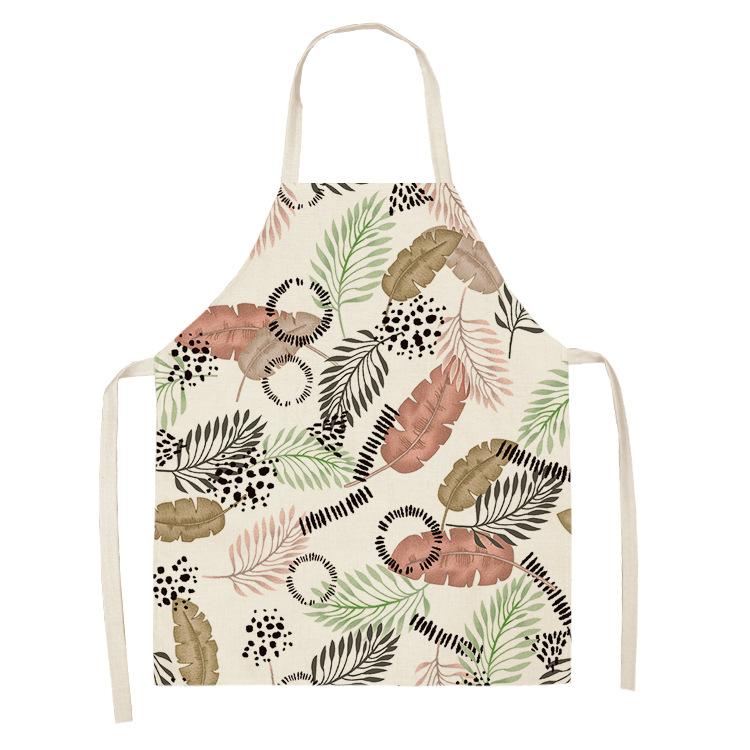 Tropical Plants Kitchen Aprons For Women Home Flower Baking Baking Cafe Cotton Linen Cleaning Aprons 38x47cm