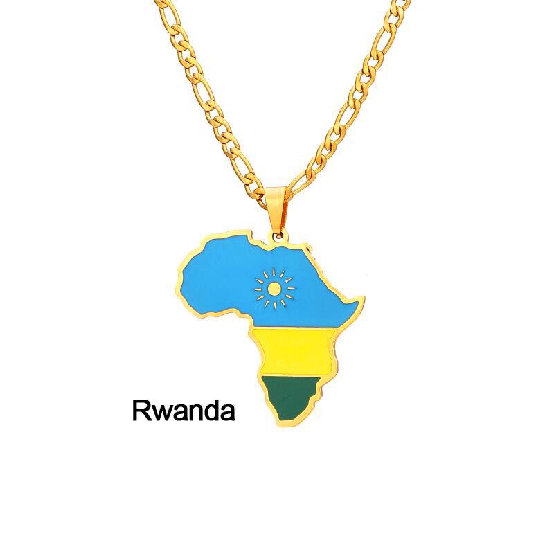 Африканская карта Хип-хоп Ожерелье из нержавеющей стали: Нигерия, Сомали, Ангола Дизайн